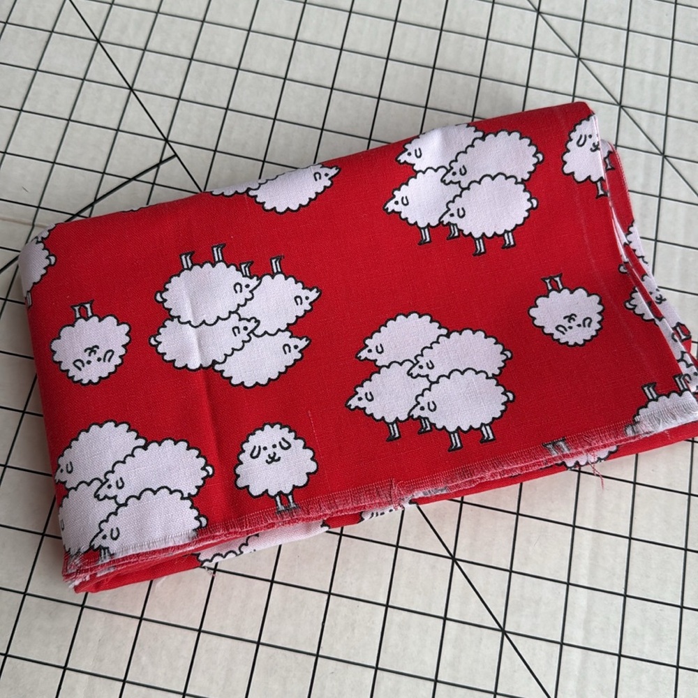 Vintage-Style Red Sheep Fabric – 48” x 44” Cotton – Whimsical Farm Animal Print